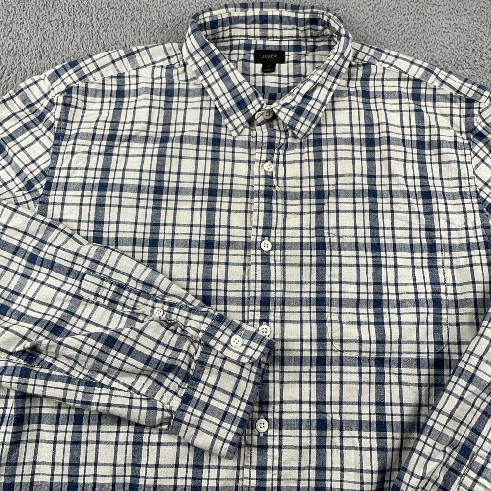 J Crew Shirt Mens XL Blue White Plaid Check Button Down Long Sleeve Cotton